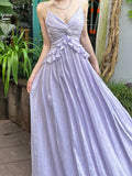 Niulatu A Line Spaghetti Straps Lilac Long Prom Dresses Simple Evening Dress HZ1110