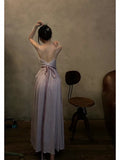Niulatu A Line Spaghetti Straps Lilac Long Prom Dresses Simple Evening Dress HZ1110