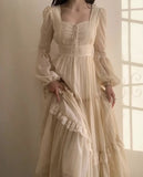 Niulatu A line Square Neckline Floor Length Lace Chiffon Prom Dresses Simple Evening Dress HZ1110