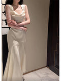Niulatu Sheath Straps Ivory Long Prom Dresses HZ1110