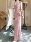 Niulatu Mermaid Spaghetti Straps Sequin Pink Slit Long Prom Dresses HZ1110