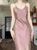 Niulatu Sheath Spaghetti Straps Pink Long Prom Dresses HZ1110
