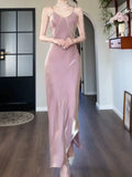 Niulatu Sheath Spaghetti Straps Pink Long Prom Dresses HZ1110