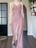 Niulatu Sheath Spaghetti Straps Pink Long Prom Dresses HZ1110