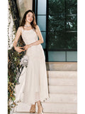 Niulatu Mermaid Spaghetti Straps White Floral Lace Long Prom Dresses HZ1110