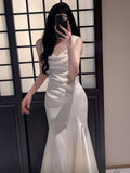 Niulatu Mermaid Straps Ivory Silk Satin Long Prom Dresses HZ1110