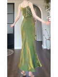 Niulatu Sheath Spaghetti Straps Green Long Prom Dresses HZ1110