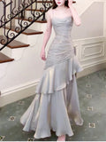 Niulatu Sheath Spaghetti Straps Satin Long Prom Dresses HZ1110