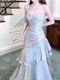 Niulatu Sheath Spaghetti Straps Satin Long Prom Dresses HZ1110