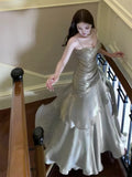 Niulatu Sheath Spaghetti Straps Satin Long Prom Dresses HZ1110