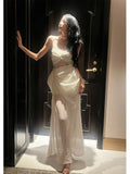 Niulatu Sheath Spaghetti Straps Slit Ivory Long Prom Dresses HZ1110
