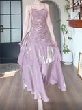 Niulatu Sheath Spaghetti Straps Lilac Ruffles Long Prom Dresses HZ1110