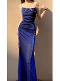 Niulatu Sheath Spaghetti Straps Royal Blue Ruffles Sequin Prom Dresses HZ1110