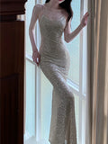 Niulatu Sheath Halter Sequin Long Prom Dresses Sexy Evening Dress HZ1110