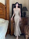 Niulatu Sheath Halter Sequin Long Prom Dresses Sexy Evening Dress HZ1110