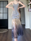Niulatu Mermaid Spaghetti Straps Ombre Grape Long Prom Dresses Sexy Evening Dress HZ1110