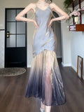 Niulatu Mermaid Spaghetti Straps Ombre Grape Long Prom Dresses Sexy Evening Dress HZ1110