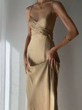 Niulatu Mermaid Spaghetti Straps Champagne Long Prom Dresses Sexy Evening Dress HZ1110