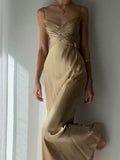 Niulatu Mermaid Spaghetti Straps Champagne Long Prom Dresses Sexy Evening Dress HZ1110
