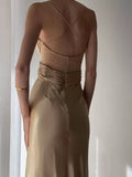 Niulatu Mermaid Spaghetti Straps Champagne Long Prom Dresses Sexy Evening Dress HZ1110