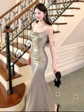 Niulatu Mermaid Spaghetti Straps Long Prom Dresses Evening Dress HZ1110