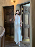 Niulatu Mermaid Halter Sleeveless White Chiffon Long Prom Dresses Evening Dress HZ1110