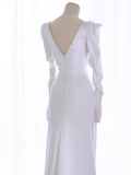 Niulatu Mermaid Long Sleeves White Satin Long Wedding Dresses HZ1110