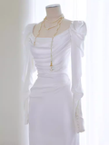 Niulatu Mermaid Long Sleeves White Satin Long Wedding Dresses HZ1110