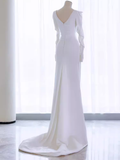 Niulatu Mermaid Long Sleeves White Satin Long Wedding Dresses HZ1110