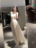 Niulatu A Line Spaghetti Straps Chiffon Floor Length Slit Prom Dresses Evening Dress HZ1110