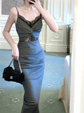 Niulatu Sheath Spaghetti Straps Gray Long Length Prom Dresses Evening Dress HZ1110