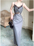 Niulatu Sheath Spaghetti Straps Gray Long Length Prom Dresses Evening Dress HZ1110