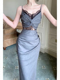 Niulatu Sheath Spaghetti Straps Gray Long Length Prom Dresses Evening Dress HZ1110