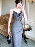 Niulatu Sheath Spaghetti Straps Gray Long Length Prom Dresses Evening Dress HZ1110