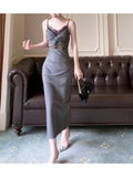 Niulatu Sheath Spaghetti Straps Gray Long Length Prom Dresses Evening Dress HZ1110