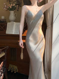 Niulatu Sheath Spaghetti Straps Champagne Ankle Length Prom Dresses Evening Dress HZ1110