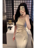Niulatu Sheath Ivory Satin Slit Ankle Length Prom Dresses Evening Dress HZ1110