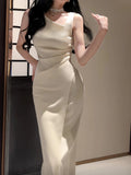 Niulatu Sheath Ivory Satin Slit Ankle Length Prom Dresses Evening Dress HZ1110