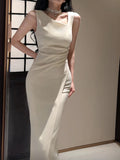 Niulatu Sheath Ivory Satin Slit Ankle Length Prom Dresses Evening Dress HZ1110