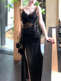 Niulatu Sheath Spaghetti Straps Black Ankle Length Prom Dresses Evening Dress HZ1110