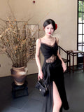 Niulatu Sheath Spaghetti Straps Black Ankle Length Prom Dresses Evening Dress HZ1110