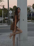 Niulatu A line Spaghetti Straps Leopard Homecoming Dresses Short Birthday Outfits HZ1110