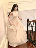 Niulatu A Line High Neckline Chiffon Long Prom Dresses Evening Dress HZ1110