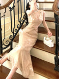 Niulatu Mermaid V Neckline Sequin Champagne Long Prom Dresses Evening Dress HZ1110