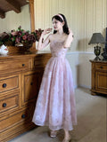 Niulatu A Line Strapless Pink Floral Knee Length Prom Dresses Evening Dress HZ1110