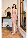 Niulatu Sheath Spaghetti Straps Sleeveless Long Prom Dresses Evening Dress HZ1110