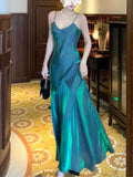 Niulatu Sheath Spaghetti Straps Sleeveless Green Long Prom Dresses Evening Dress HZ1110
