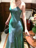 Niulatu Sheath Spaghetti Straps Sleeveless Green Long Prom Dresses Evening Dress HZ1110