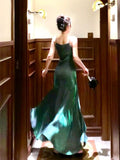 Niulatu Sheath Spaghetti Straps Sleeveless Green Long Prom Dresses Evening Dress HZ1110