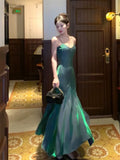 Niulatu Sheath Spaghetti Straps Sleeveless Green Long Prom Dresses Evening Dress HZ1110